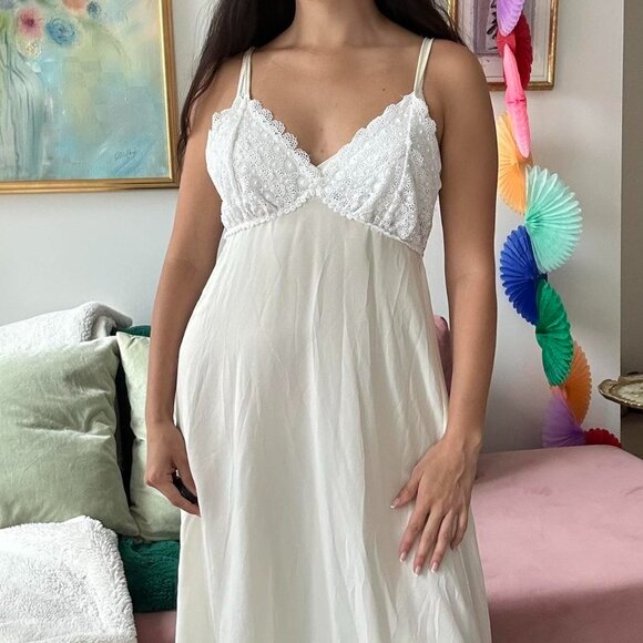 Vintage White Long Flowy Slip Dress - Picture 1 of 7